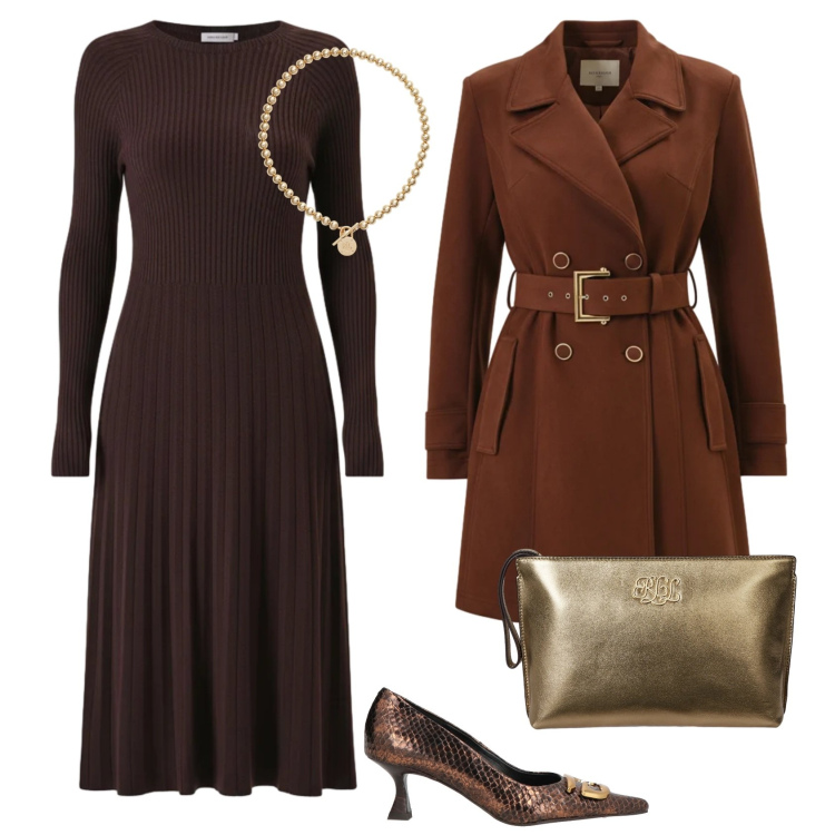 Outfit donna - Abito di maglia per la seta. Stile Chic per Serata fuori. Abbinamento con décolleté, collane, pochette, vestiti midi/longuette, trench.