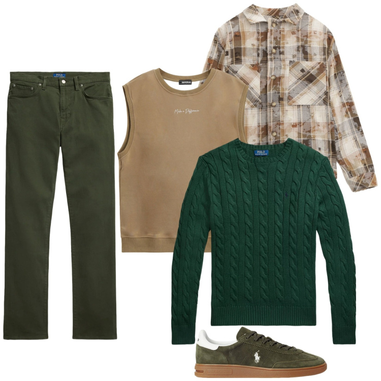 Outfit uomo - Total look #2312298. Stile Trendy per Tutti i giorni. Abbinamento con camicie, felpe, sneakers, maglieria, pantaloni.