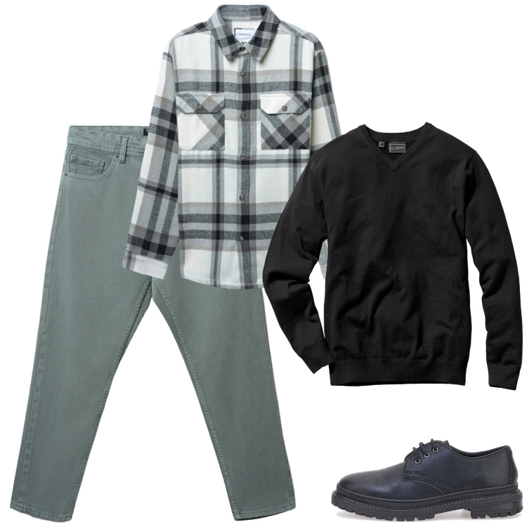 Outfit uomo - Total look #2312307. Stile Urban per Tutti i giorni. Abbinamento con maglieria, jeans, cappotti, scarpe stringate.