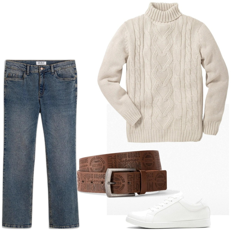 Outfit homme - Urban #61. Style Urban pour Tous les jours. Assortir avec pulls, ceintures, sneakers, jean bootcut.