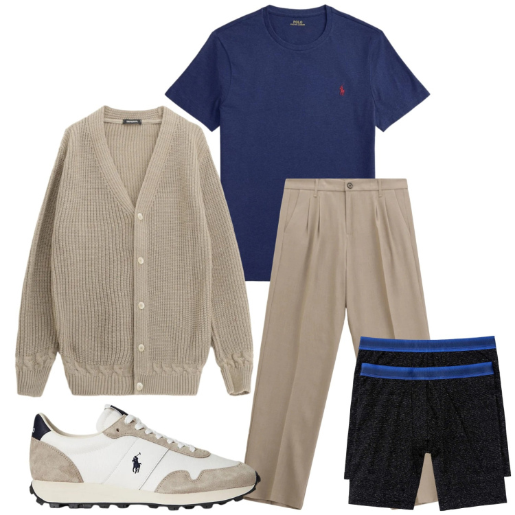 Outfit uomo - Total look #2312383. Stile Casual per Tutti i giorni. Abbinamento con boxer, pantaloni, cardigans, sneakers, t-shirt.