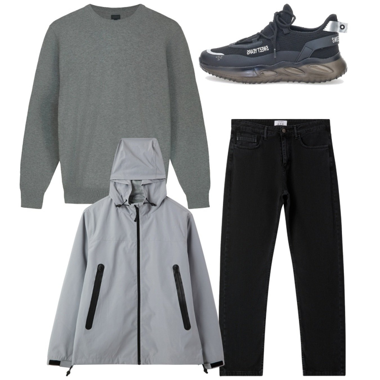 Outfit uomo - Total look. Stile Casual per Tutti i giorni. Abbinamento con giacche, jeans dritti, maglieria, sneakers.