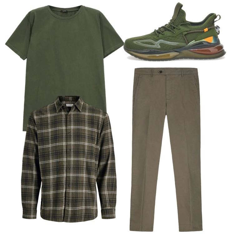 Outfit uomo - Total look. Stile Casual per Tutti i giorni. Abbinamento con camicie, t-shirt, pantaloni chino, sneakers.