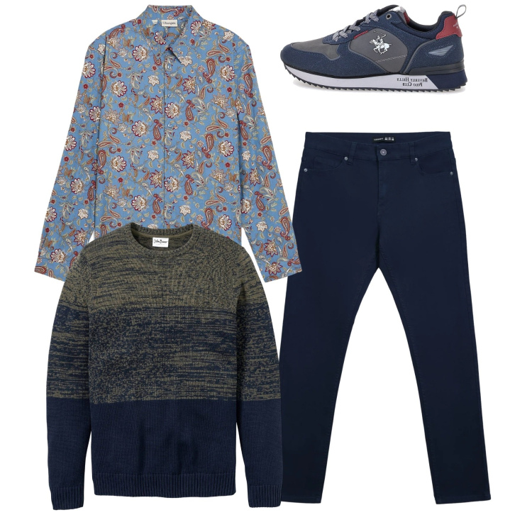Outfit uomo - Total look. Stile Casual per Tutti i giorni. Abbinamento con maglieria, camicie, pantaloni skinny, sneakers.