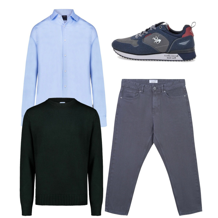 Outfit uomo - Total look. Stile Casual per Tutti i giorni. Abbinamento con jeans, camicie, maglieria, sneakers.