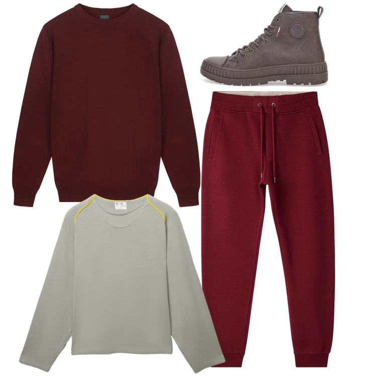 Outfit uomo - Total look. Stile Urban per Tutti i giorni. Abbinamento con pantaloni, t-shirt, sneakers, maglieria.