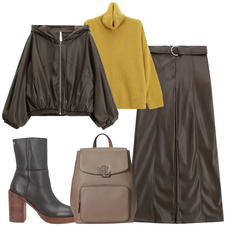 Outfit donna - Total look #2312456. Stile Trendy per Tutti i giorni. Abbinamento con stivaletti, pantaloni, maglieria, bomber, zaini.