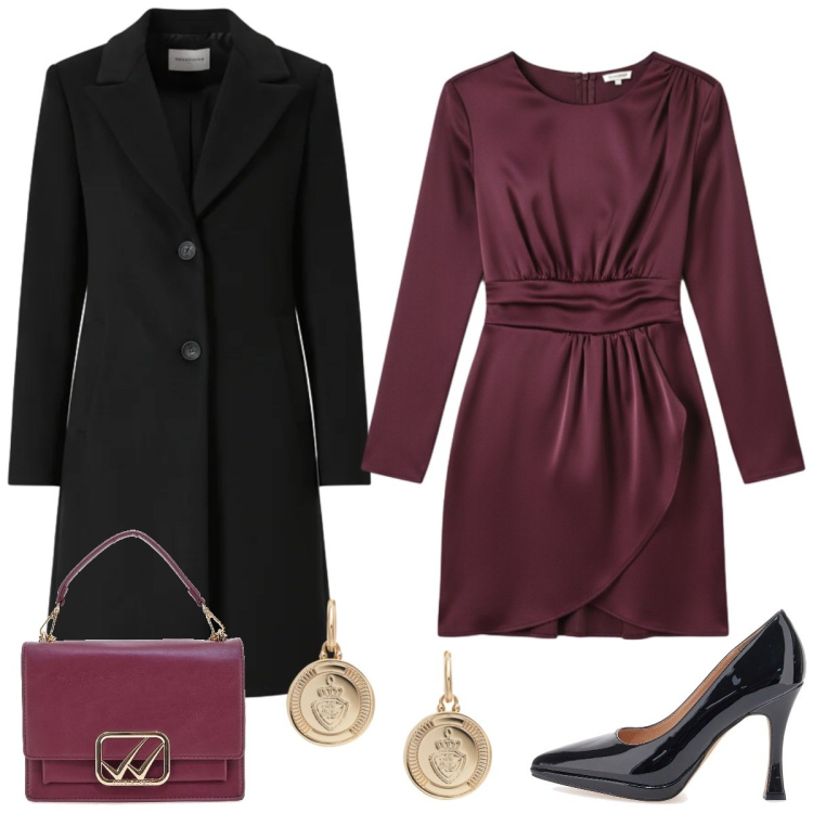 Outfit donna - Total look #2312461. Stile Chic per Serata fuori. Abbinamento con vestiti corti, cappotti, orecchini, décolleté, borse a tracolla.