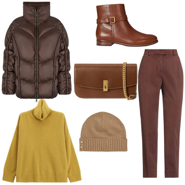 Outfit donna - Un inverno colorato. Stile Casual chic per Tutti i giorni. Abbinamento con pantaloni skinny, maglieria, clutch, stivaletti, berretti, piumini.