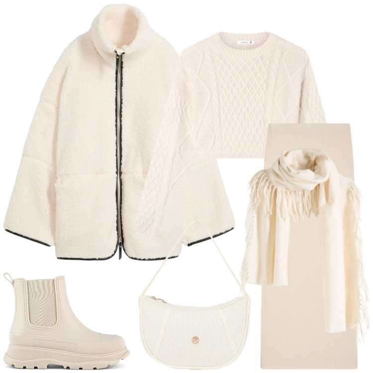 Outfit donna - Total look #2312482. Stile Casual per Tutti i giorni. Abbinamento con blazer, sciarpe, gonne lunghe, maglieria, borse a mano, stivali.