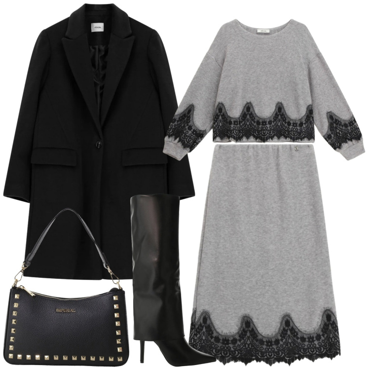 Outfit donna - Dixie saldi. Stile Minimal per Tutti i giorni. Abbinamento con pochette, stivali, gonne longuette, maglieria, cappotti.