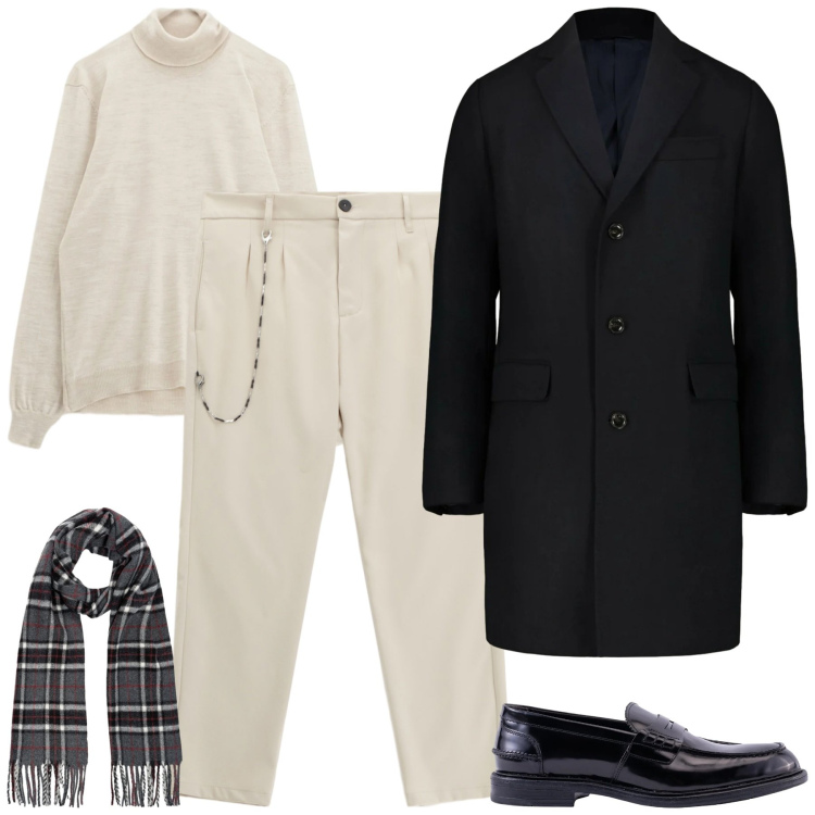 Outfit uomo - City. Stile Urban per Tutti i giorni. Abbinamento con pantaloni, maglieria, sciarpe, scarpe stringate, cappotti.