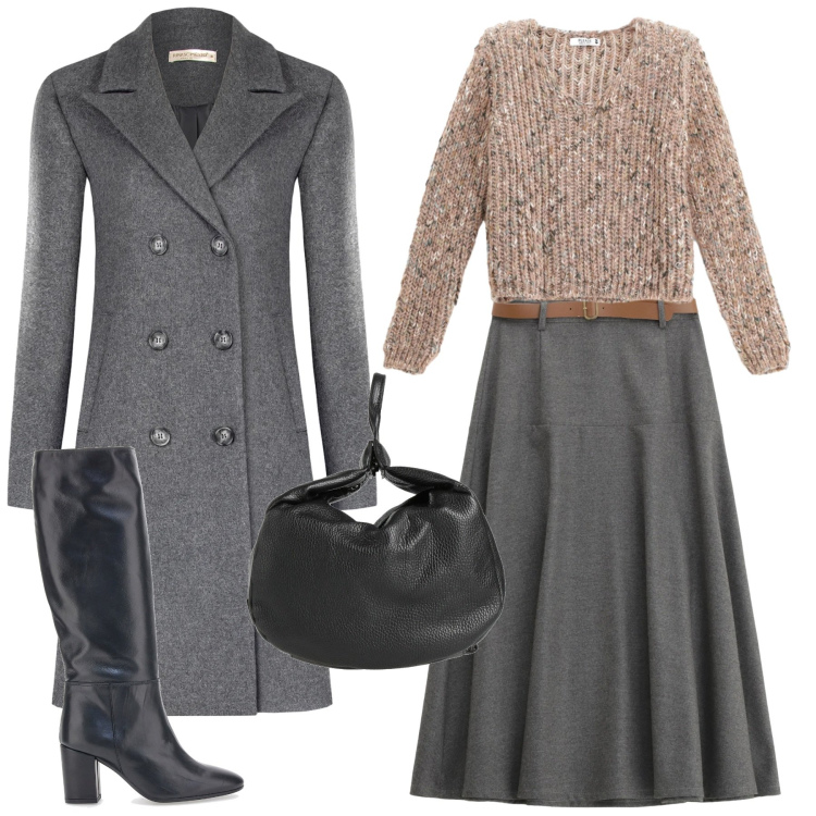 Outfit donna - City. Stile Urban per Tutti i giorni. Abbinamento con zaini, maglieria, gonne lunghe, cappotti, stivali.