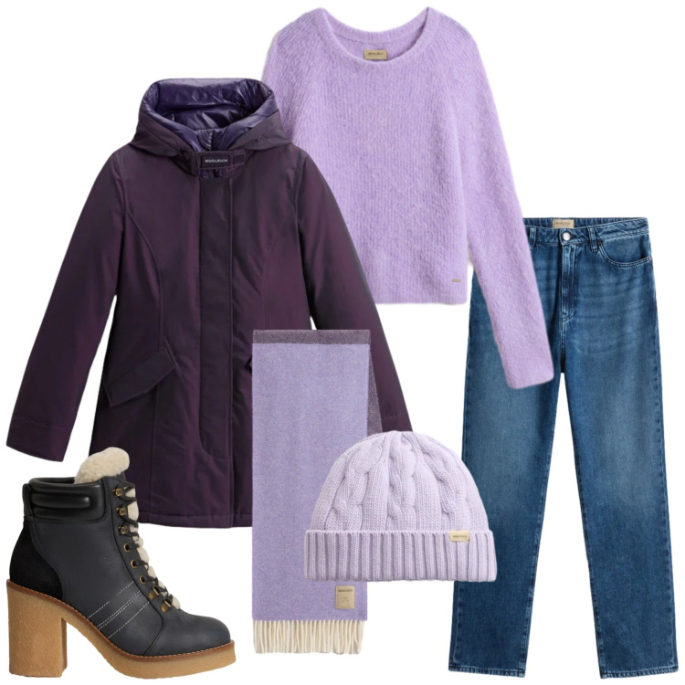 Outfit donna - Saldi Invernali Woolrich. Stile Casual per Tutti i giorni. Abbinamento con jeans, parka, stivaletti, maglieria, berretti, sciarpe.