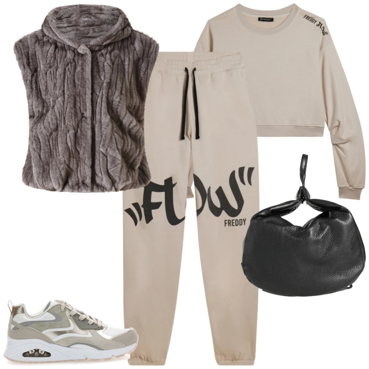 Outfit donna - Sporty. Stile Casual per Tutti i giorni. Abbinamento con zaini, piumini, felpe, pantaloni, sneakers.