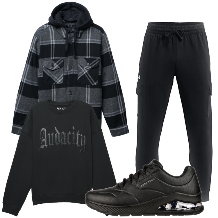 Outfit uomo - Total look #2312568. Stile Casual per Tutti i giorni. Abbinamento con giacche, felpe, pantaloni, sneakers.