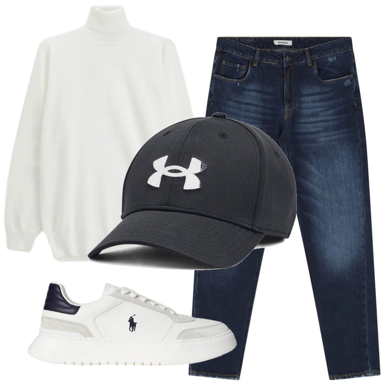 Outfit uomo - Total look #2312569. Stile Casual per Tutti i giorni. Abbinamento con jeans dritti, maglieria, sneakers, cappelli.