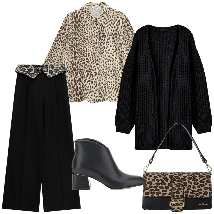 Outfit donna - Maglioni che abbracciano. Stile Etnico per Serata fuori. Abbinamento con cardigans, camicie, pantaloni a palazzo, borse a spalla, stivaletti.