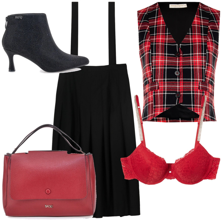 Outfit donna - Intimo wow. Stile Trendy per Tutti i giorni. Abbinamento con reggiseni a balconcino, gilet, gonne lunghe, stivaletti, borse a tracolla.