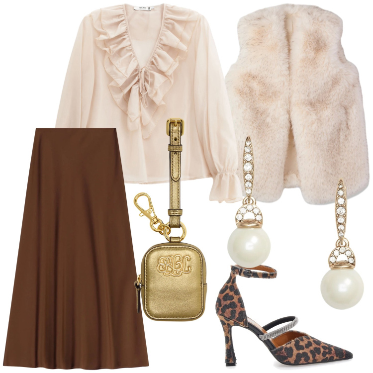 Outfit donna - Cerimonia domenica. Stile Bon Ton per Cerimonia. Abbinamento con piumini, camicie, gonne lunghe, orecchini, pochette, décolleté.