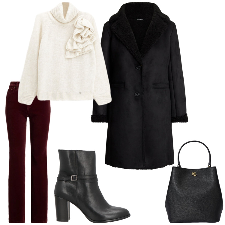 Outfit donna - Total look #2312639. Stile Casual chic per Tutti i giorni. Abbinamento con stivaletti, maglieria, borse a secchiello, pantaloni, cappotti.