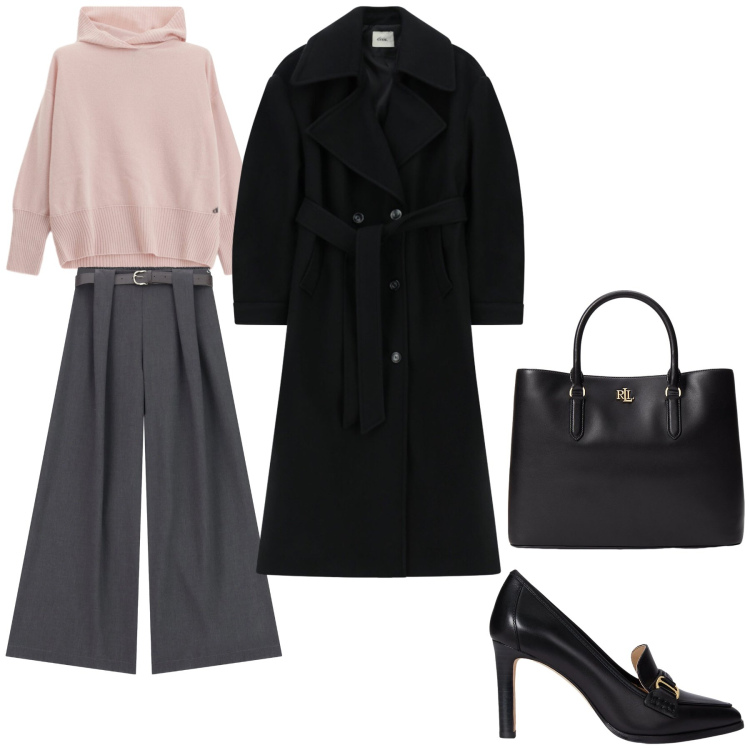 Outfit donna - Ritorno in ufficio. Stile Mannish per Ufficio. Abbinamento con borse a mano, décolleté, maglieria, pantaloni, cappotti.