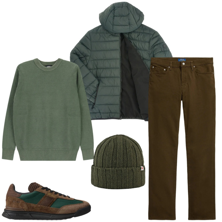 Outfit uomo - Total look #2312658. Stile Urban per Tutti i giorni. Abbinamento con pullovers, sneakers, pantaloni, cappelli, giacche.