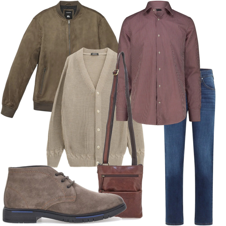 Outfit uomo - Festa in casa. Stile Trendy per Serata speciale. Abbinamento con jeans dritti, giacche, cardigans, scarpe stringate, portafogli, camicie.