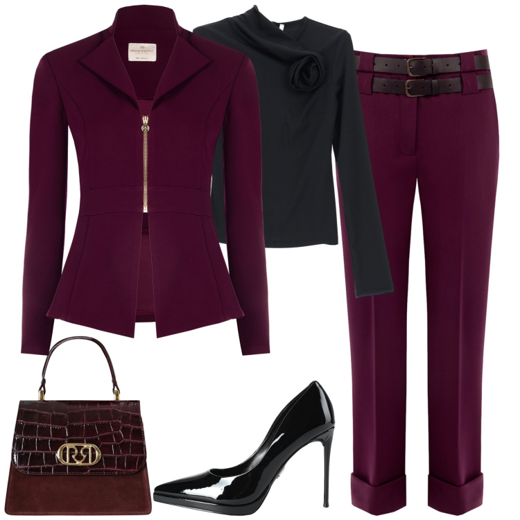 Outfit donna - Gennaio. Stile Chic per Tutti i giorni. Abbinamento con décolleté, t-shirt, pantaloni, borse a mano, blazer.