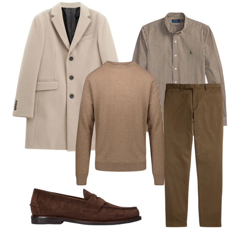 Outfit uomo - Total look #2312704. Stile Business/Elegante per Cerimonia. Abbinamento con cappotti, scarpe stringate, pantaloni, camicie, maglieria.