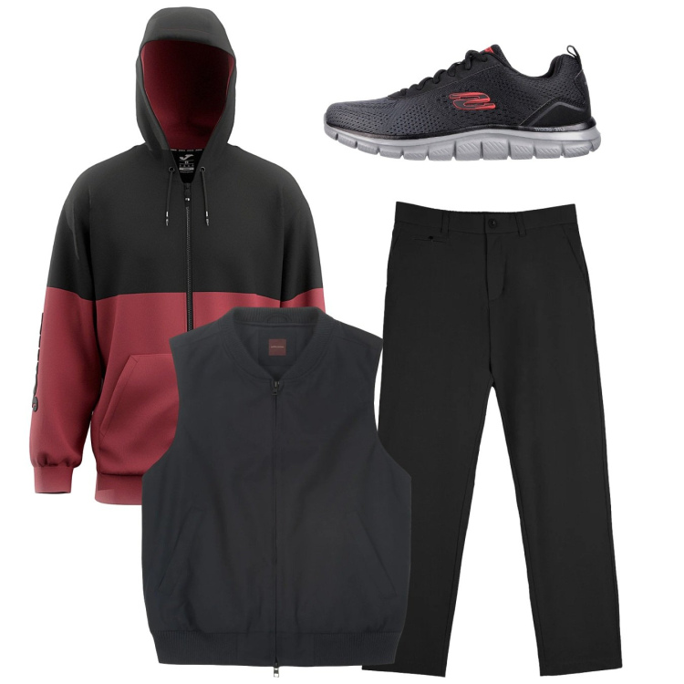 Outfit uomo - Total look. Stile Urban per Tutti i giorni. Abbinamento con pantaloni chino, sneakers, piumini, felpe.