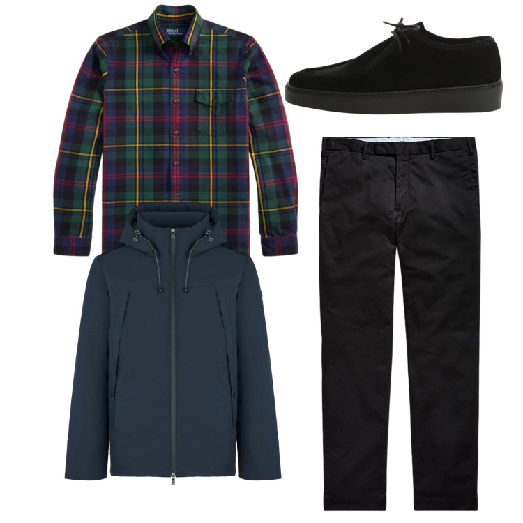 Outfit uomo - Total look. Stile Casual per Tutti i giorni. Abbinamento con scarpe stringate, pantaloni chino, camicie, eskimo.