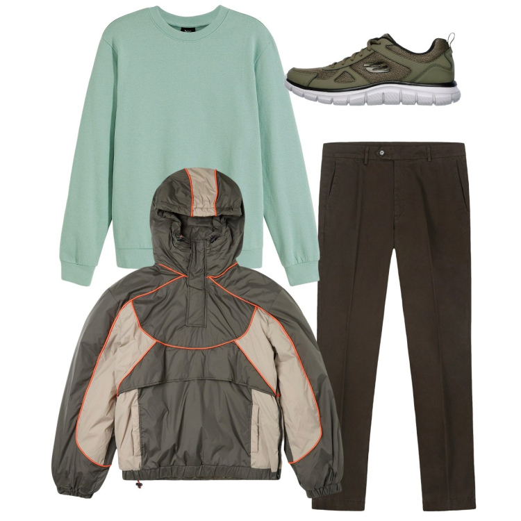 Outfit uomo - Total look. Stile Casual per Tutti i giorni. Abbinamento con felpe, giacche, sneakers, pantaloni chino.