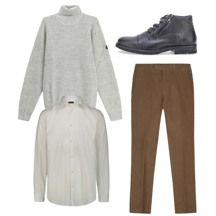 Outfit uomo - Total look. Stile Casual per Tutti i giorni. Abbinamento con maglieria, stivali e stivaletti, camicie, pantaloni.