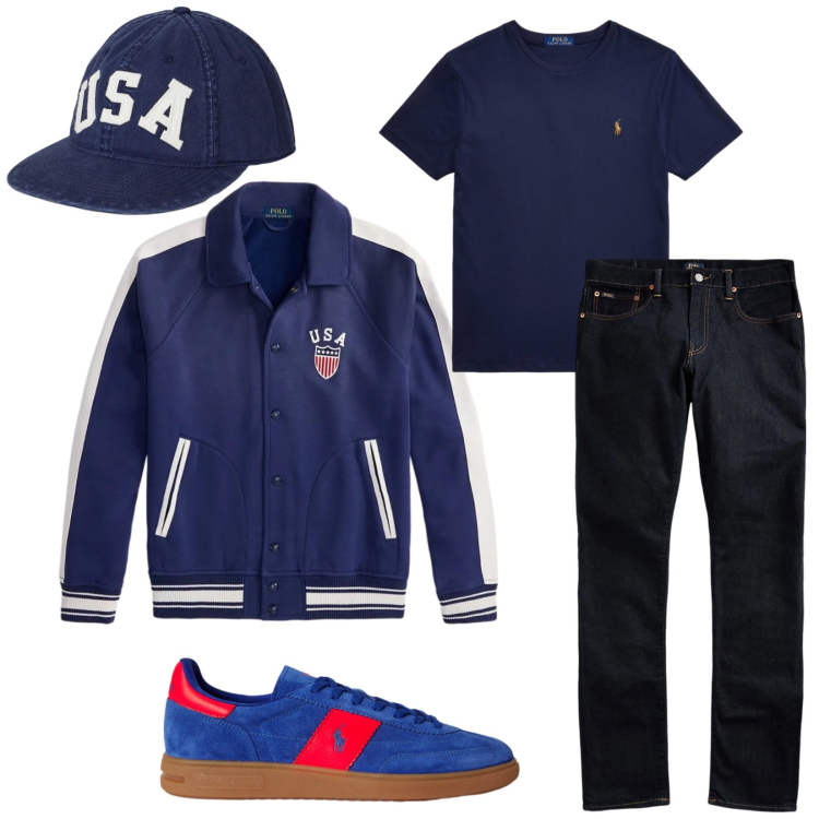 Outfit uomo - Total look #2312723. Stile Trendy per Tutti i giorni. Abbinamento con jeans, t-shirt, sneakers, cappotti, cappelli con visiera.