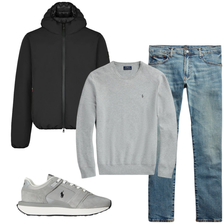 Outfit uomo - Total look #2312733. Stile Trendy per Tutti i giorni. Abbinamento con jeans, maglieria, sneakers, giacche.