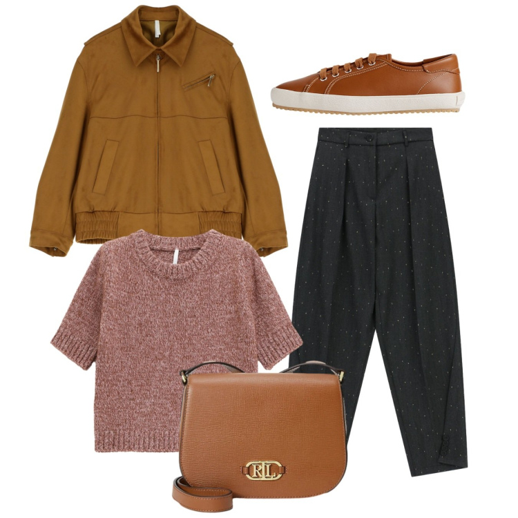 Outfit donna - Imperial - Saldi FW 2025. Stile Casual per Tutti i giorni. Abbinamento con pantaloni, maglieria, blazer, borse a tracolla, sneakers.