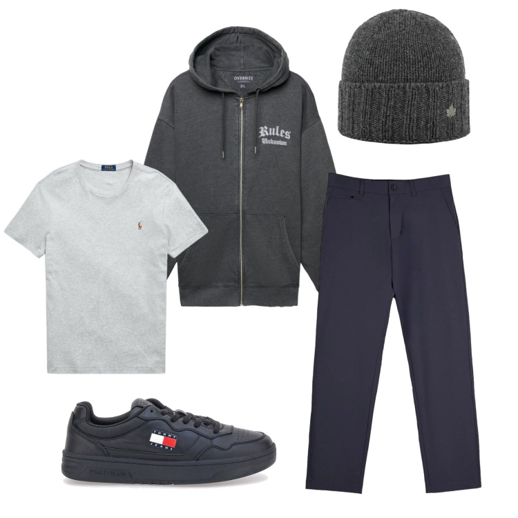 Outfit uomo - Total look #2312782. Stile Urban per Sport. Abbinamento con felpe con cappuccio, t-shirt, pantaloni chino, cappelli, sneakers.