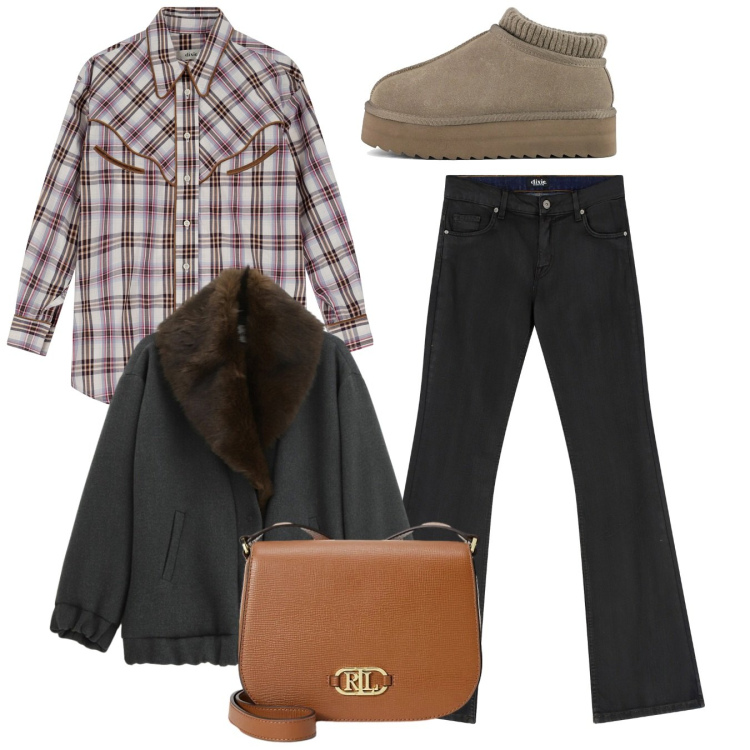 Outfit donna - Dixie - Saldi FW 2025. Stile Casual per Tutti i giorni. Abbinamento con borse a tracolla, jeans, cappotti, camicie, sabot.