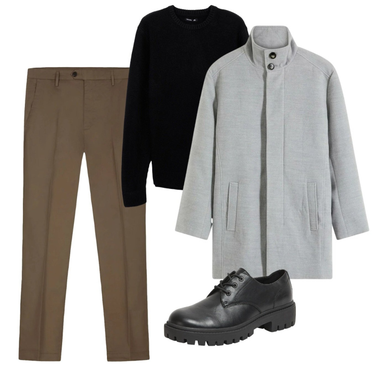 Outfit uomo - Gennaio. Stile Casual per Serata speciale. Abbinamento con cappotti, scarpe stringate, maglieria, pantaloni.