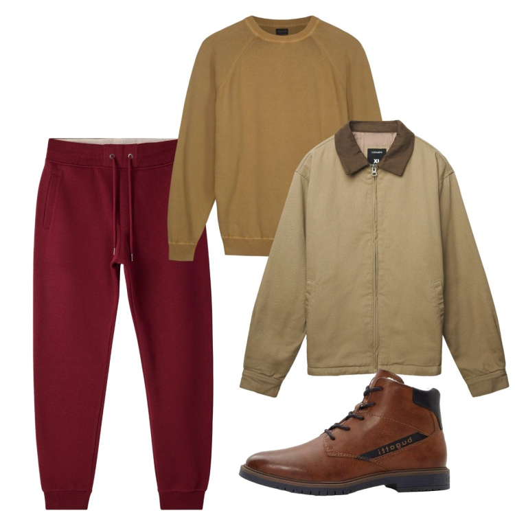 Outfit uomo - Gennaio. Stile Urban per Tutti i giorni. Abbinamento con anfibi, pantaloni, cappotti, maglieria.