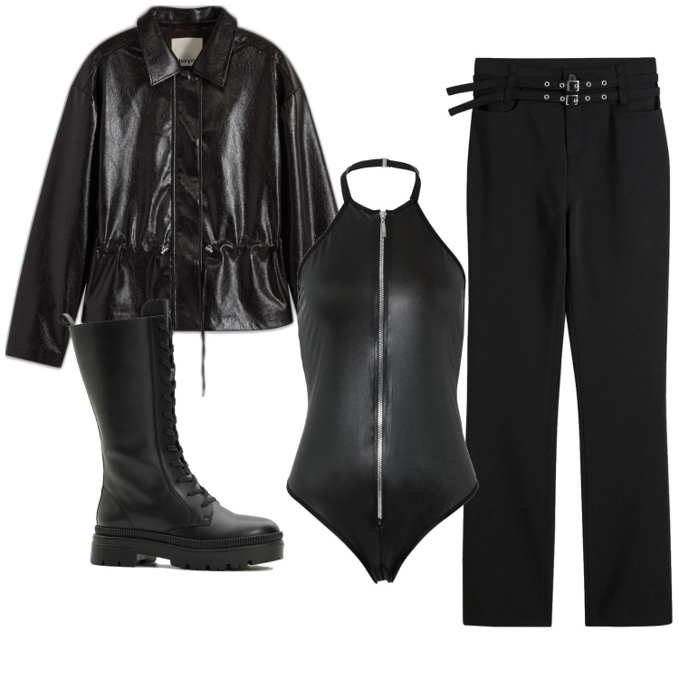 Outfit femme - Rock. Style Rock pour Soirée dehors. Assortir avec pantalon , bottes, blazers, body.