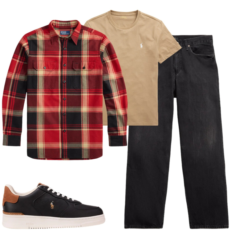 Outfit uomo - Total look #2312865. Stile Casual per Tutti i giorni. Abbinamento con t-shirt, jeans, sneakers, camicie.