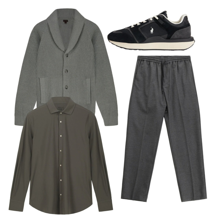 Outfit uomo - Total look. Stile Casual per Tutti i giorni. Abbinamento con pantaloni, sneakers, camicie, cardigans.