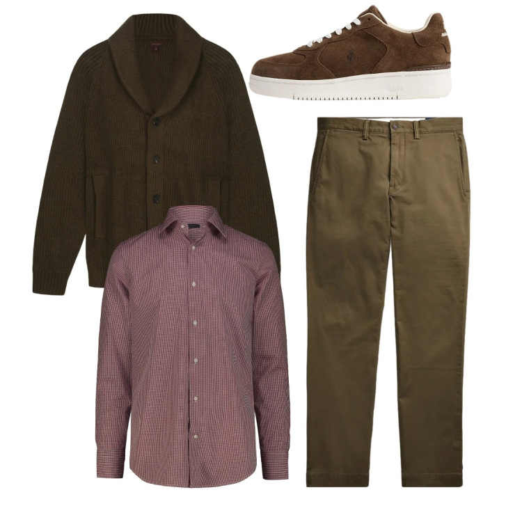 Outfit uomo - Total look. Stile Casual per Tutti i giorni. Abbinamento con sneakers, pantaloni, camicie, cardigans.