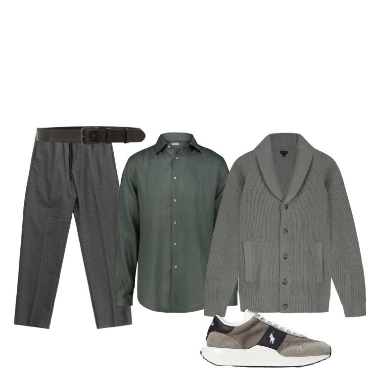 Outfit uomo - Eleganza sobria. Stile Business/Elegante per Tutti i giorni. Abbinamento con pantaloni, cinture, sneakers, camicie, cardigans.