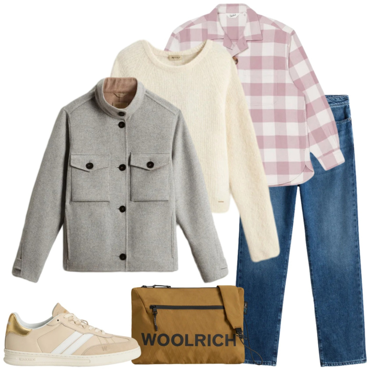Outfit donna - Delicata. Stile Casual per Scuola/Università. Abbinamento con borse a tracolla, jeans, blazer, sneakers, maglieria, camicie.
