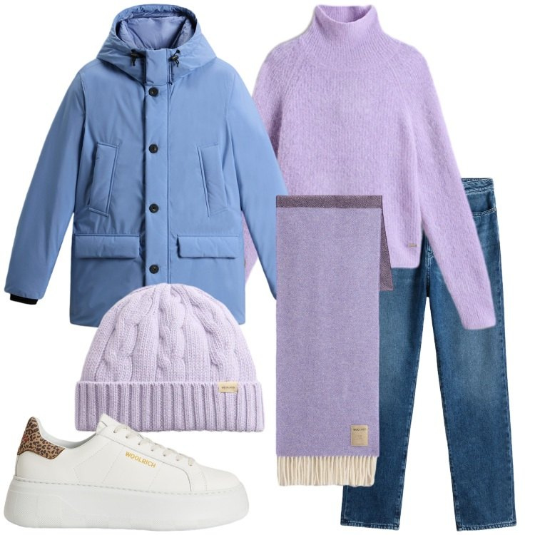 Outfit donna - Saldi Invernali Woolrich. Stile Casual per Scuola/Università. Abbinamento con jeans, parka, sneakers, maglieria, berretti, sciarpe.