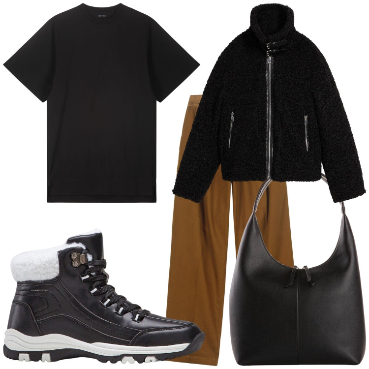 Outfit donna - Doppelganger e Bonprix new year qui. Stile Basic per Tutti i giorni. Abbinamento con ecopellicce, stivaletti, shopping bag, pantaloni, vestiti lunghi.