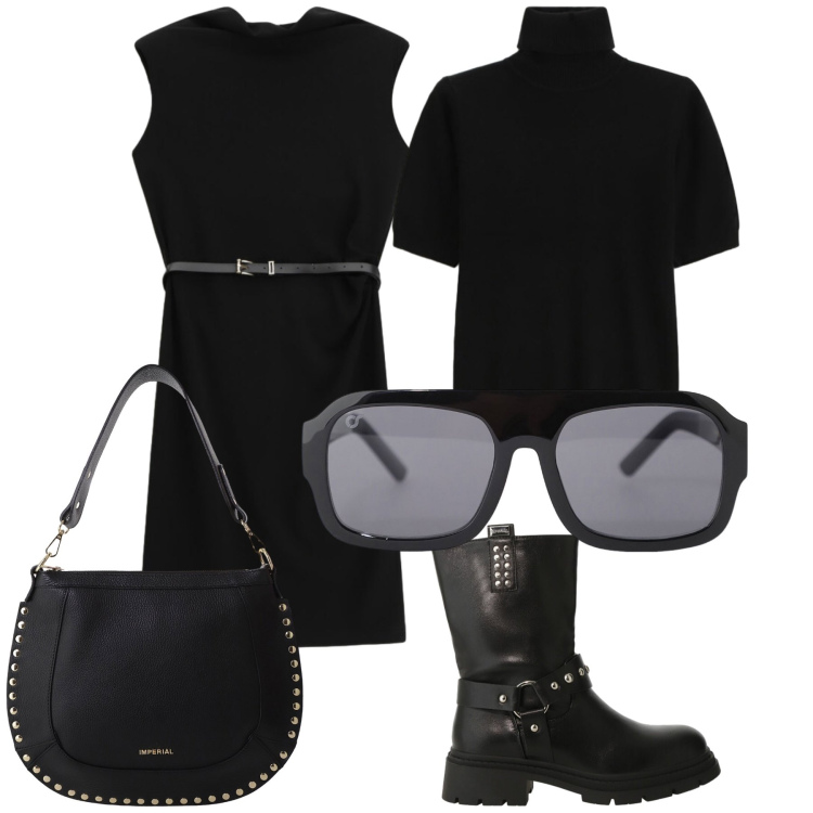 Outfit donna - Imperial office. Stile Urban per Ufficio. Abbinamento con stivali, vestiti corti, occhiali da sole, maglieria, borse a spalla.